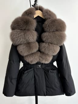 Lagabogy 2025 Large Real Fox Fur Winter Belt Waist-Tight Elegant Warm 90% White Duck Down Jacket Female V-neck Loose Puffer Coat