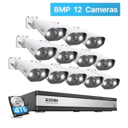 ZOSI 16CH 4K PoE Security Camera System 2-Way Audio H.265+ 8MP 16CH NVR 4TB HDD for 24/7 Recording 8MP Outdoor PoE IP Cameras