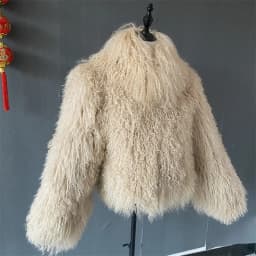 Sai Deng Qiu Li Winter Polychrome Warm Stand Collar Real Mongolia Sheep Fur Jacket Coat Women