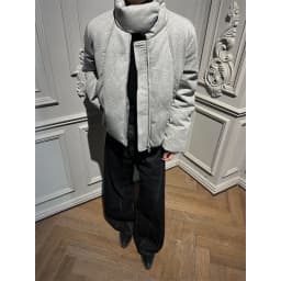 Men Unique Wrap High Collar Zip Up Padded Jacket Cropped Drawstring Hem Loose Light Quilted Coat Minimalist Streetwear Casual