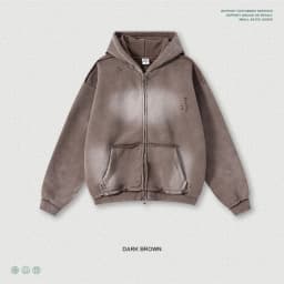ZODF Retro Winter Men 400gsm Monkey Washed Zipper Hoodie Unisex High Street Loose Edge Ripped Distressed Hooded Pullovers HY1117