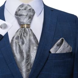 Luxury Men Green Blue Paisley Ascot Tie Set Solid Necktie Ring Wedding Party Cravat Purple Ties Pocket Sqaure Cufflink Free Ship