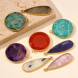 3pcs/Lot Stainless Steel Round Red Agate DIY Earring Charms Amethyst Natural Stone Necklace Pendants Woman Waterdrop Jewelry