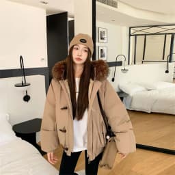Warm Down jacket Ladies Pai Overcome Winter 2026 New Cotton Padded Coat Women Parkas Horn Hooded Outcoat Big fur collar Overcoat