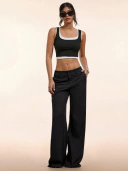 Women's Elegant Low Waist Personalized Slight Flared Leg Pants Casual Ribbed Wide Leg Mopping Trousers Streetwear 2025