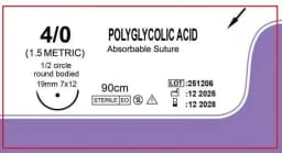 Veterinary Absorbable Sutures, Polyglycolic Suture (0/2/3/4 Medical Suture) (12 Pcs/90cm Round/Reverse Suture Thread)