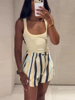 Women's Striped Print Shorts Single Button Color Blocking Loose High Waist Panties 2026 Summer Fashion All-match Causal Outfits
