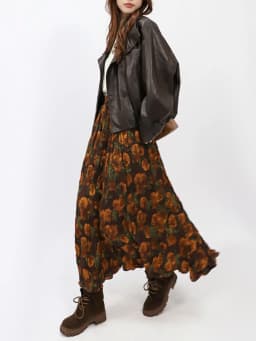 [EAM] High Elastic Waist Leopard Printed Pleated A-line Half-body Skirt Women Fashion Tide New Spring Autumn 2026 1DJ4319