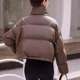 Solid Color Windproof Cropped Puffer Jacket Women Winter Thick Short Coat Warm Coat Fluffy Parka Vintage Tops Women's Clothing