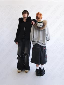 Plush lining solid color pattern Hoodie casual chic Y2K top rock fashion street retro grunge punk hip hop Harajuku couple Hoodie
