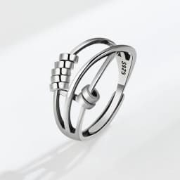 Vintage Round Beads Rotating Anti Stress Ring For Women Twisted Fidget Metal Spinner Anxiety Relief Spinning Ring Bague Femme