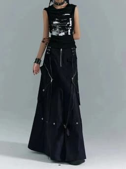 2025 New Gothic Y2K Cargo Denim Long Skirt Women Harajuku Vintage Black Bandage Jeans Skirts Aesthetic High Waist A Line Skirts