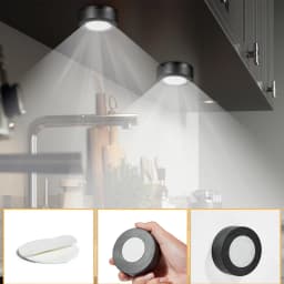 3/6Pcs Black Round LED Under Cabinet Closet Light Furniture Dimmable Wardrobe Lamp CCT WWCW 3000K 4000K 6500K Remote Control
