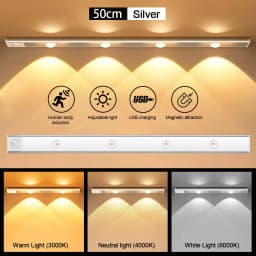 White/Black LED Cabinet Light USB Rechargeable Motion Sensor LED Light for Kitchen Wardrobe Cabinet Lighting 20CM/30CM/40CM/50CM