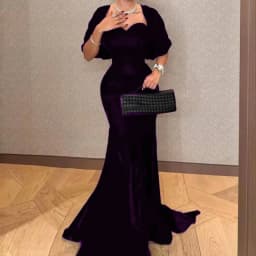 Hight Waist Solid Floor Length Dress Lady Casual Short Sleeve Slim Long Dress Sweet Sweetheart Neck Velvet Evening Dress