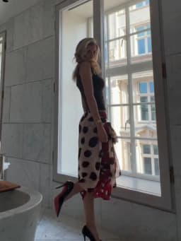 Vintage Two Tone Polka Dot Print Wrap Skirt Chic Irregular Hem Layered Chiffon Tie Waist Midi Skirt Summer Vacation Beachwear