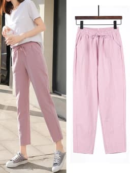 Women Spring Summer Pants Cotton Solid Elastic Waist Candy Colors Harem Trousers Casual Female Pants