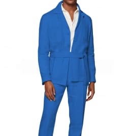 New 2 Pieces Linen Men's Suits With Belt Tuxedo Summer Casual Style Groomsmen For Wedding(Blazer+Pants)