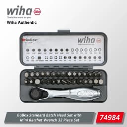 Wiha 32 Pieces GoBox Standard Batch Head Set, mini 72 Tooth Ratchet Wrench, Magnetic Batch Head 1/4 inch Precision Tool 74984