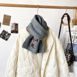 Fresh and Sweet New Winter Knit Wool Small Scarf for Women High - end Dog Embroidery Japanese - Korean Simple Matching