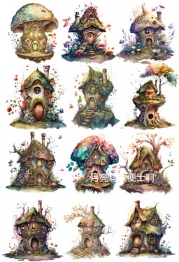 12Pcs/Pack Elf Mushroom House Sticker DIY Craft Scrapbooking Album Junk Journal Decorative Stickers