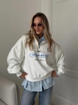 European Retro Badge Letter Printed Half-Zip Lapel Sweater Y2K Fashion Personality Casual Simple Style Sports Women's Streetwear