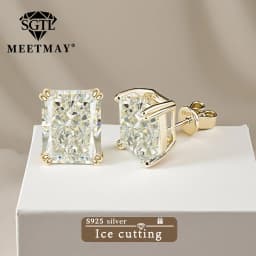 Bocarman Ice Cut Zircon Stud Earrings S925 Silver Paraiba Tanzanite Blue Mint Green Rectangular Multicolor Women Fine Jewelry