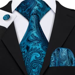 Barry.Wang Jacquard Water Duck Blue Men's Tie With Pocket Square Cufflinks Set Exquisiet Necktie For Male Wedding Business