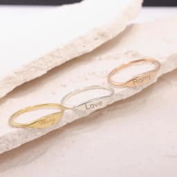 COOLTIME Dainty Engraved Name Stainless Steel Ring for Women Gold Color Personalized Minimalist Anniversary Couple Rings Gift