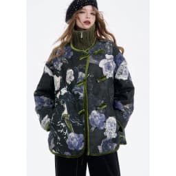 ELFSACK 2025 Winter New Arrivals Y2K Exquisite Retro Floral Graphic Chinese Style Button Coat For Women