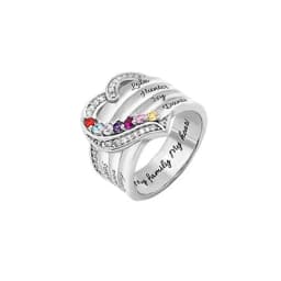 Personalized 1-8 Birthstone Rings Custom Engraved Name Ring Customized Promise Heart Birthstone Ring Gifts for Family Women
