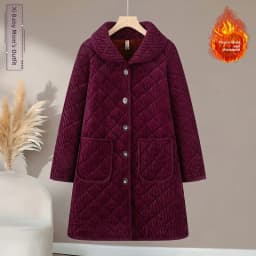 Thickened Cotton Padded Coat for Middle-Aged And Elderly Women Casual Style Warm Polyester Fiber Flip Collar Medium-Length