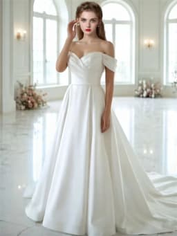 Customized Elegant Simple Satin Off The Shoulder Modern Wedding Dresses For Bride Pleats A-Line Sweep Train Long Bridal Gowns