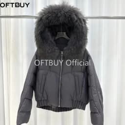 OFTBUY Short Zipper Parkas with Fur for Women Winter Warm Thick Duck Down Jacket Real Rccoon Fur Collar Women Hooded Clothing