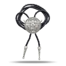 Vintage Bull Head Pendant Black Leather Rope Necktie Western Cowboy Bolo Tie for Men Women Necklace Accessories Adjustable