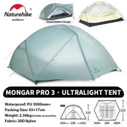 Naturehike Mongar UL PRO 1-3 People Tent 20D Ultralight Travel Waterproof Hiking Survival Outdoor Camping Portable Sun Shelter