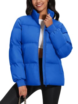 TACVASEN Winter Padded Puffer Down Coats Womens Warmth Stand Collar Full Zip-up Jackets Lightweight Waterproof Quilted Outwears