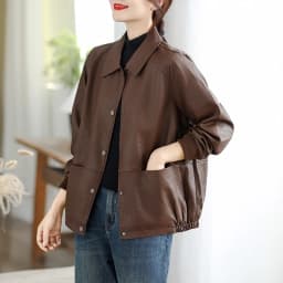 Black Brown Soft Leather Jacket Women's 2025 New Autumn Flip Collar Cool Wind Small Size Pu Leather Coat Long Sleeve Loose Fit