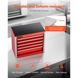 SucceBuy 5-Drawer 8.6in Metal Tool Box Red/Black Portable Small Tool Chest with PP Feet Pads for Garage Workshop Tools Storage