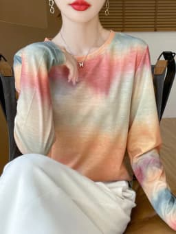 2025 New Summer Thin Silk Knitted Short-sleeved T-shirt Women's Sleeveless Wool Loose Printed T-shirt
