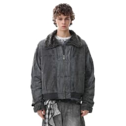 PFNW American Retro Washed Padded Jacket Men's Loose Long Sleeve Faux Fur Collar Zipper Winter Streetwear Coat Tide 12E1091