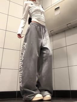 American Retro Letter Print Design Drapey Drawstring Casual Pants Unisex Loose Lazy Match All over Floor-Length Pants
