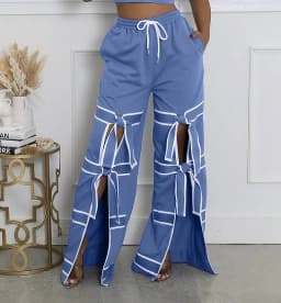 CM.YAYA Fashion Women Striped Patchwork Bowknot Split Wide Leg Jogger Pants 2025 Summer Active Sporty Classic Trousers