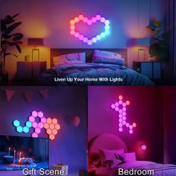 Smart Hexagon LED Wall Lights with App DIY & Remote Control Music Sync RGB Panels for Home Gaming Room Bedroom Living Room Decor Vibrant Geometric Design Indoor Party Festival Wall Decorative Light USB Powered Color Changing Modern Lights