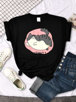 Chubby Little Gray Cat Cute Print T-Shirt Woman Kawaii Cartoon Blouses Women Fashion oversize Harajuku Shirt Funny Girl T Shirts