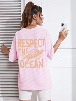 Respect The Ocean Green Turtle Print T-Shirts Women Casual Fashion T Shirt Breathable Cotton Short Sleeve O-Neck Street Clothing