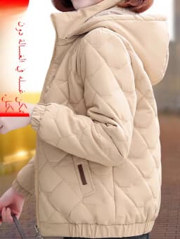 Women's Short down Cotton Jacket Warmth Outerwear Winter Coat plus Size Fluffy Coat Slimming Thickened Long Sleeve Zipper