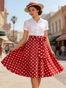 Tonval High Waist Polka Dot Belted A-Line Flare Skirt for Women 2025 Spring Summer 50s Clothes Pinup Vintage Swing Skirts