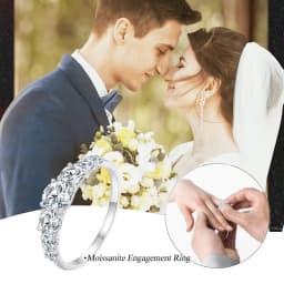 Bamoer Half Eternity Moissanite Ring Heart Setting D Color VVS1 EX Lab Diamond 925 Sterling Silver for Women Engagement Jewelry