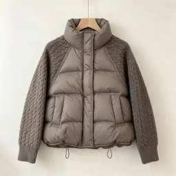 2026 New Winter Turtleneck Down Cotton Jacket Women Patchwork Knitted Warm Drawstring Short Puffer Coat Female Parkas